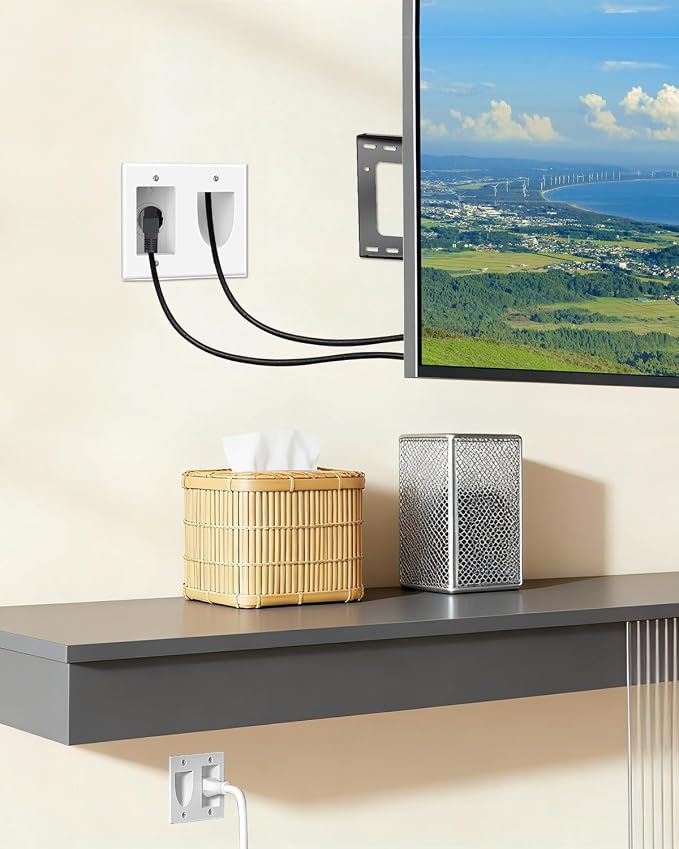 FORGING MOUNT Cord Hider for Wall Mount TV with 6.23 ft Extension Cord | White in Wall Cable Management Kit, Includes 2 Plug Plates and Hole Saw Drill Attachment for Easy Install - Image 8