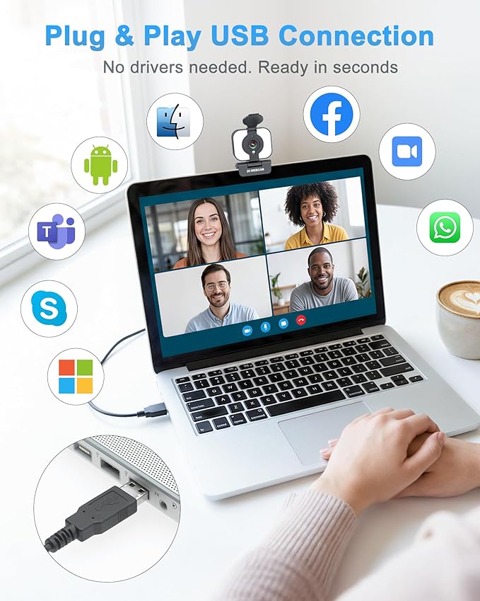 Atatat 2K Webcam for PC with Light, Microphone, Privacy Cover | Autofocus Web Camera for Desktop/Laptop/Monitor/Mac, Computer Camera for Zoom/Skype/Teams/Video Calling/Meeting - Image 5