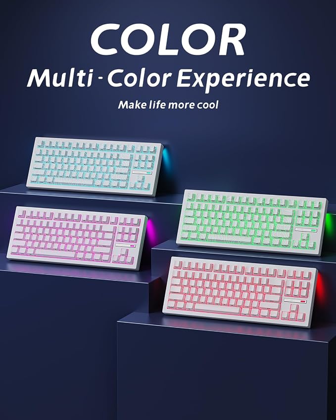 ZORNHER ZH870 Wireless Gaming Mechanical Keyboard,80% White Custom Creamy Sound Keyboard with Lighted Up White Topographic Keycaps,Creamy Sounding Linear Switches,Hot-Swappable,RGB Backlit - Image 9