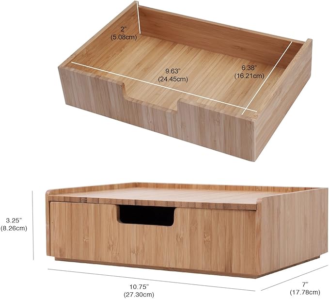 Charging Station Stand Combo with Bamboo Drawer; Extra Storage for Smartphones, Tablets, Laptops & Organizer for Office Supplies and Stationary Items - Image 6