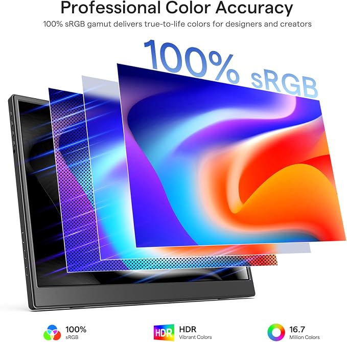 Yxk Portable Monitor 14 Inch 1200P 60Hz IPS HDR Ultra-Slim Travel Monitor with Dual Speakers USB-C HDMI Second Screen for Laptop PC Mac Phone Xbox PS4/5 Switch, VESA Kickstand, Zero Frame Gaming - Image 3