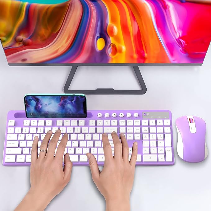Wireless Keyboard and Mouse Combo, MARVO 2.4G Ergonomic Wireless Computer Keyboard with Phone Tablet Holder, Silent Mouse with 6 Button, Compatible with MacBook, Windows (Purple) - Image 7