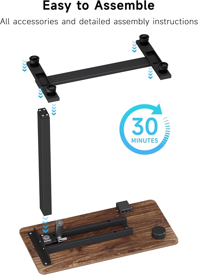 BIZUM Small Electric Standing Desk Bedside Table with Hidden Wheels 31.5 x 15.8 Inch Adjustable Computer Laptop Office Desk, Walnut - Image 8