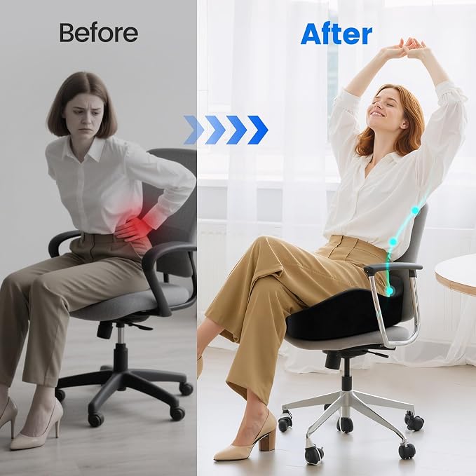 Seat Cushion, Non-Slip Memory Foam Chair Cushion for Taibone, Black/Large | Chair Pillow with Handles for Car Office Chair, Tailbone/Sciatica Easing& Post-Surgery Recovery Chair Cushion - Image 4