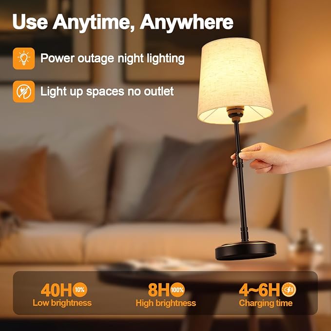 Cordless Table Lamps Set of 2 – Battery Operated Lamp with 7500mAh Rechargeable Battery, Stepless Dimmable Oil-Rubbed Bronze Lamp, Wireless Lamps for Dining Room, Nightstand & Patio (Bulbs Included) - Image 5