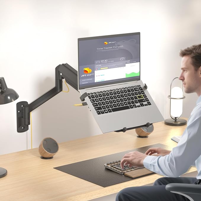 WALI Laptop Wall Mount for 17" Notebook and Up to 32" Screen | Full Motion Adjustable Monitor Wall Arm with Laptop Tray, VESA 75x75/100x100mm, Up to 15.4-22 Lbs (GSWM001LP), Black - Image 7