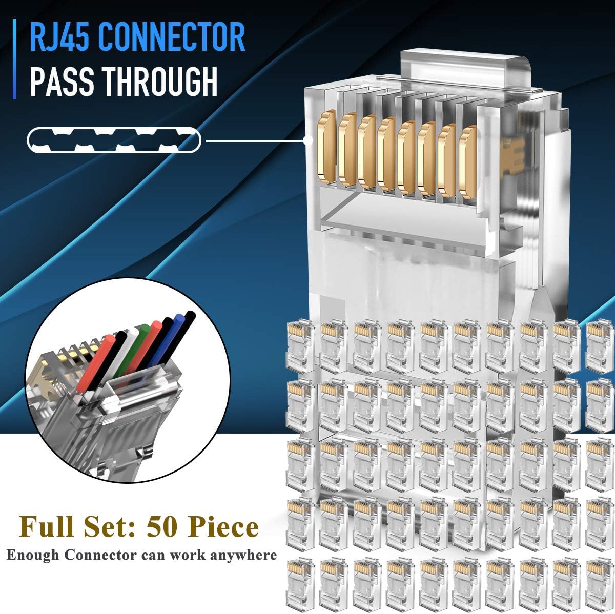 LEATBUY RJ45 Crimp Tool Kit CAT6 Crimper CAT5 Crimping Tool Set, 50PCS Connectors 50PCS Covers Network Ethernet Cutter LAN Cable Tester, Wire Punch Down Cutter Stripper Plier(BLACK) - Image 6