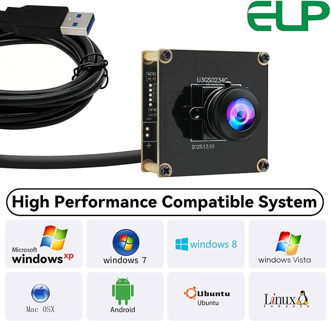 ELP High Speed 200FPS Global Shutter USB3.0 Fisheye Camera Module Wide Angle 180degree Webcam Board for Computer Mini UVC USB3.0/2.0 PC Camera Fast Frame Lightburn Cameras 1200P 120fps 200° Webcamera - Image 8