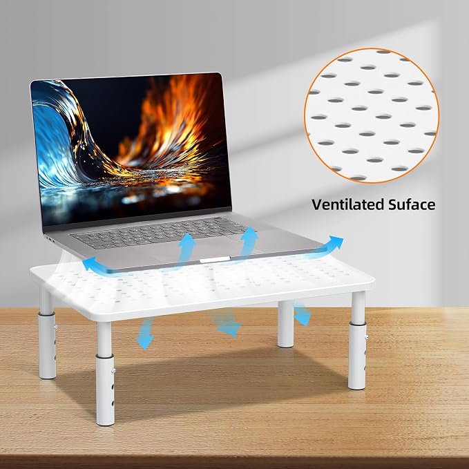 Monitor Stand Riser, Metal Computer Stand, 3 Height Adjustable Screen Riser with Mesh Platform for PS4, Laptop, Printer, Notebook and All Flat Screen, Holds Up to 20KG,White - Image 2
