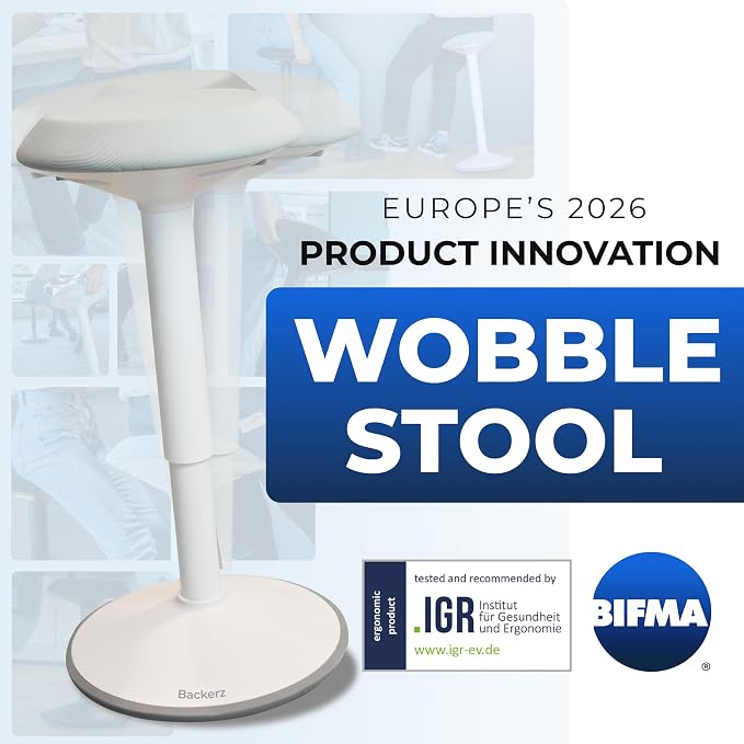 Standing Desk Stool Chair, Height Adjustable Stool 21-31 inch for Office and Classroom, Swivel Stool, Anti-Slip Bottom Ergonomic Wobble Stool with Rocking Motion, White - Image 2