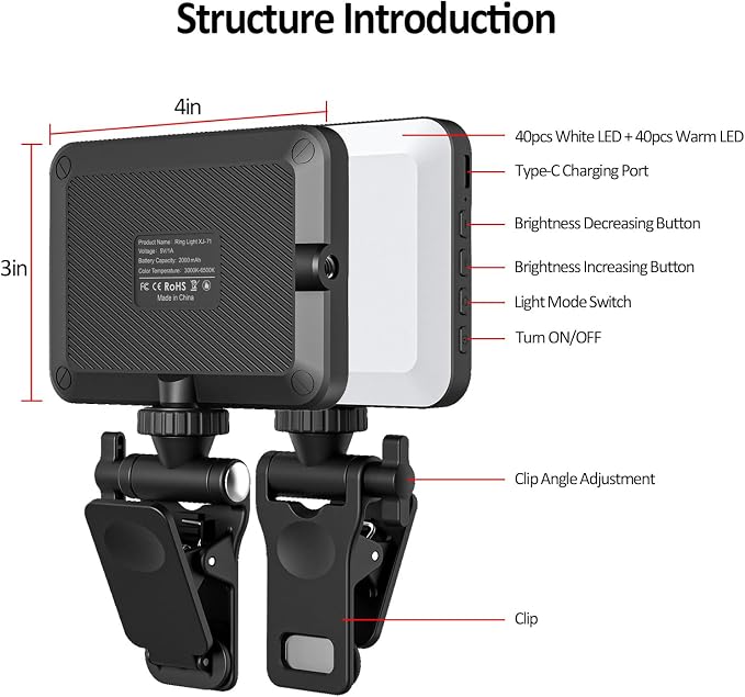 Rechargeable Selfie Light & Phone Light Clip for iPhone - Phone Laptop LED Light with Adjustable Brightness, Perfect for Selfies, Makeup, TikTok, Live Streaming & Video Conferencing (Black) - Image 2