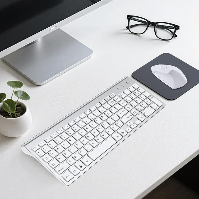 2.4GHz Wireless Vertical Ergonomic Mouse and Keyboard Combo Ultra-Thin Portable Size for PC Desktop Computer Laptop Mac Tablet (A) (Right) (White) - Image 7
