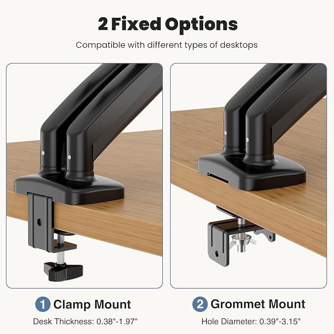 OLIXIS Dual Monitor Stand for Desk, Gas Spring Monitor Arm for 2 Monitors Max 32 Inches, Fully Adjustable Double Mount, VESA Mount with C-Clamp/Grommet Base, Holds Screen 17.6 lbs - Image 4