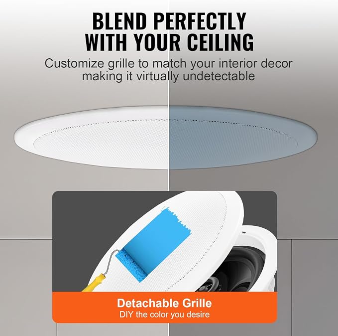 VEVOR 4 PCs 6.5'' Bluetooth Ceiling Speakers, 600W Flush Mount Ceiling & in-Wall Speaker System with 8Ω Impedance 89dB Sensitivity, for Home Kitchen Living Room Bedroom or Covered Outdoor Porches - Image 6