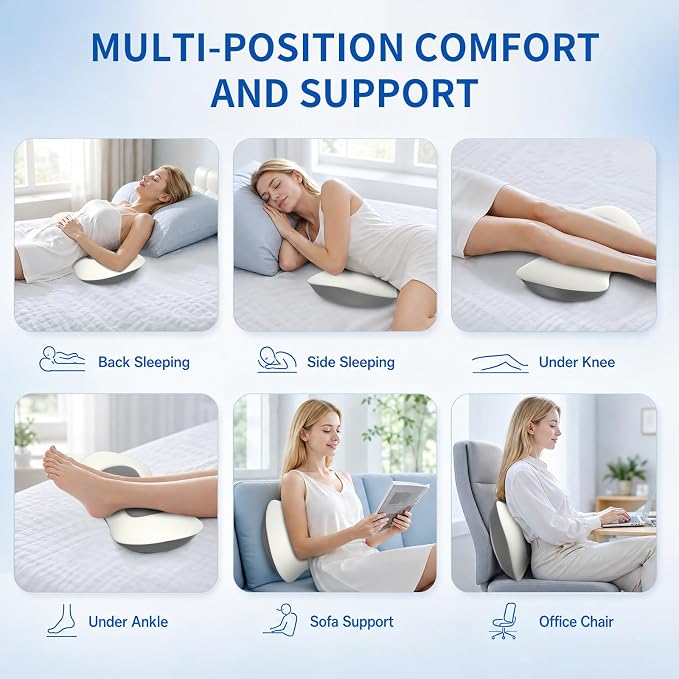 Lumbar Support Pillow for Bed Sleeping - Lower Pillow for Back Pain Relief | Memory Foam Waist Pillow for Bed Sofa Chair, Cooling Back Bolster Pillow for Side and Back Sleepers - Image 5