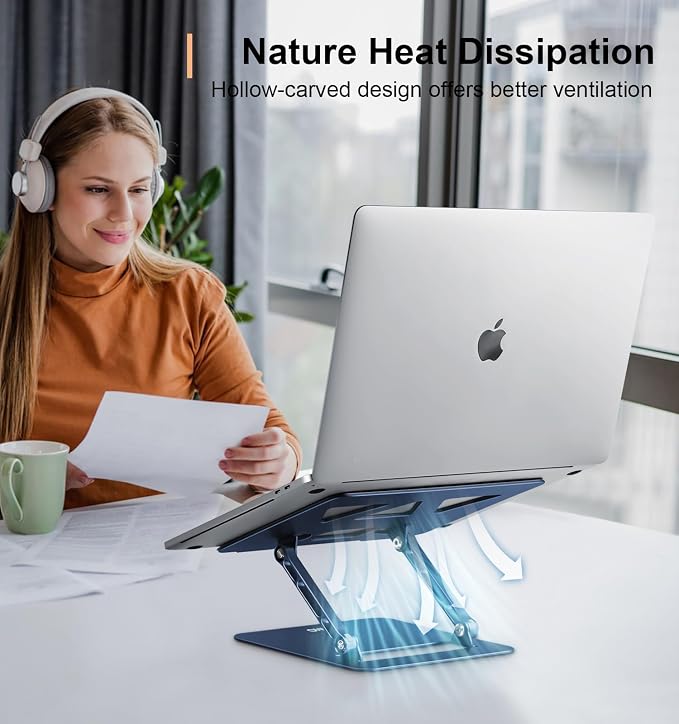 Aoviho Adjustable Laptop Stand for Desk,Portable Laptop Stand Holder and Riser,Foldable Aluminum Notebook Computer Stands for MacBook Air Pro HP Lenovo Dell Samsung Chromebook, 10-15.6 inch,Navy Blue - Image 3