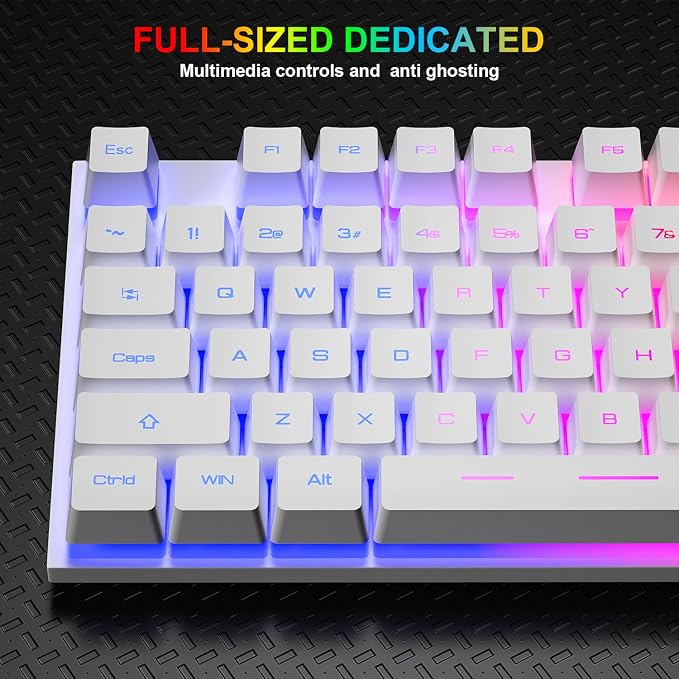 BlueFinger RGB Gaming Keyboard and Backlit Mouse Combo, USB Wired, LED Gaming Set for Laptop PC Computer Game and Work(White) - Image 5