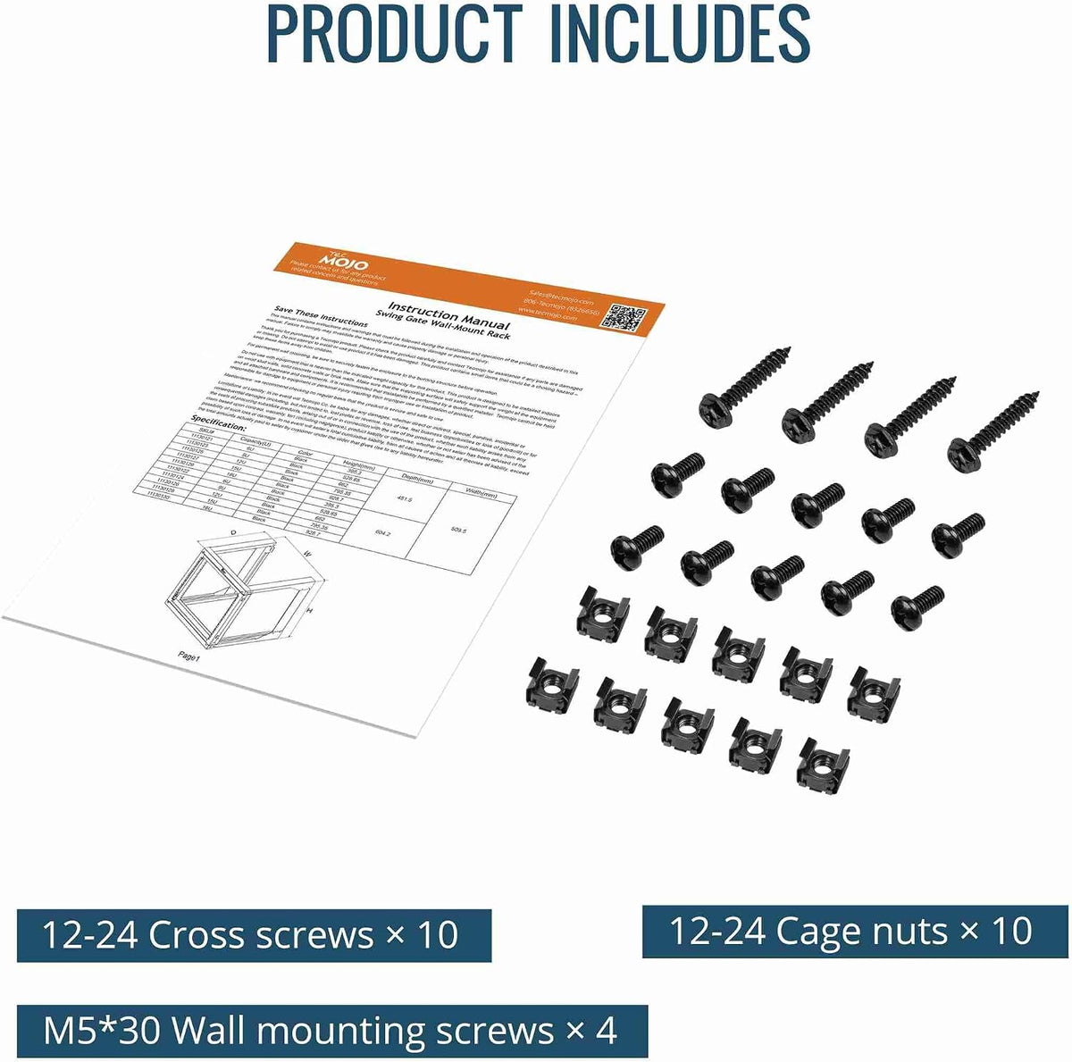 Tecmojo 6U Wall Mount Server Rack, Open Frame Network Rack for 19" Computer/AV/Data/IT/Media Equipment, 18" Depth, 16" Apart Mounting Holes, Swing Gate, Square and Tapped Holes - Image 6