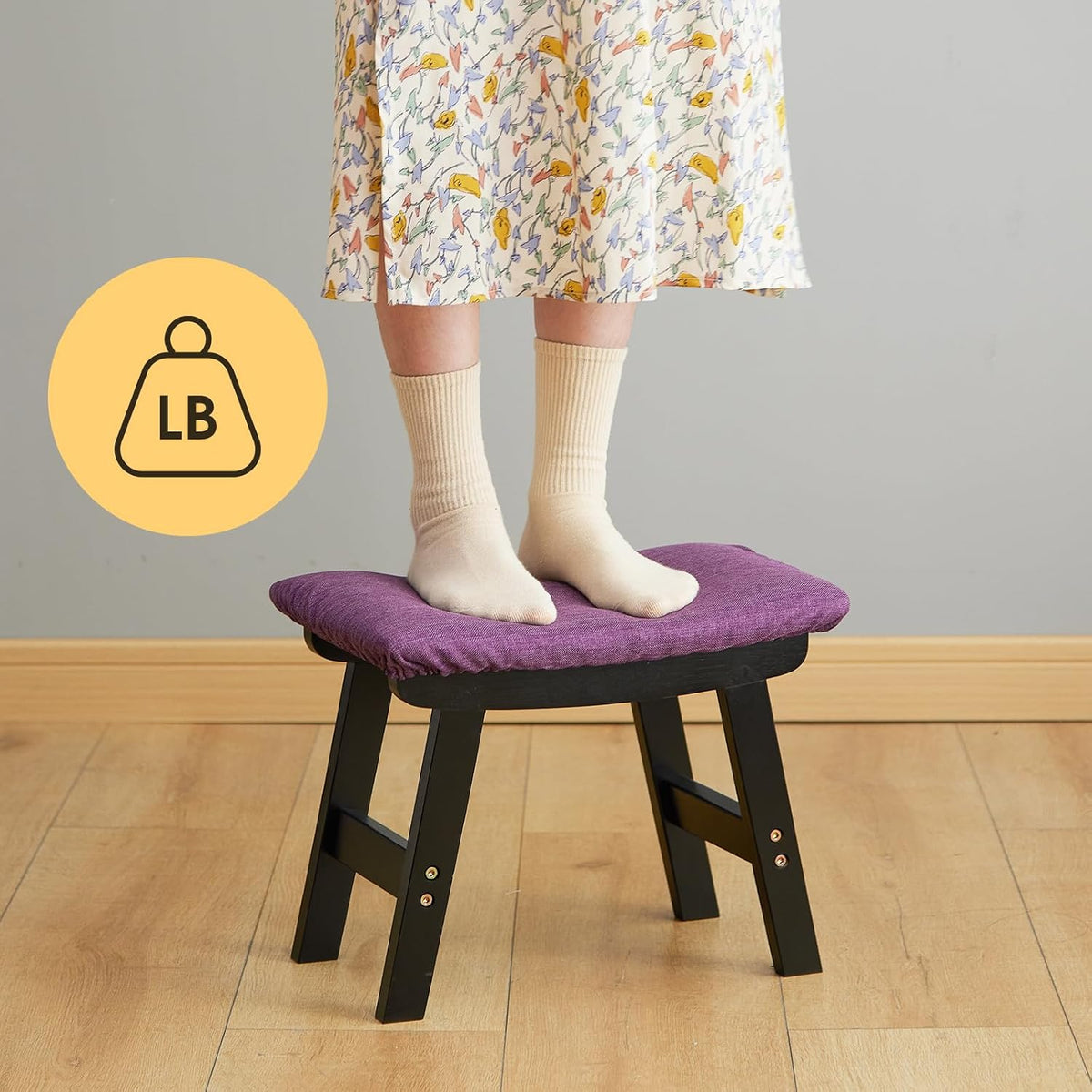 Foot Stool Ottoman Foot Rest Under Desk,Small Stool for Living Room, Bedroom and Kitchen (Black Legs - Purple Stool Surface) - Image 4
