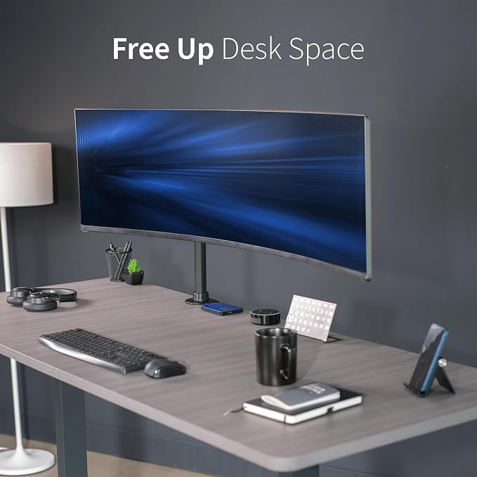VIVO Single Large Monitor Arm Desk Mount, Holds Screens up to 45 inch Ultrawide, Fully Adjustable Stand with C-Clamp and Grommet Base, VESA 75x75mm or 100x100mm, Black, STAND-V149 - Image 7