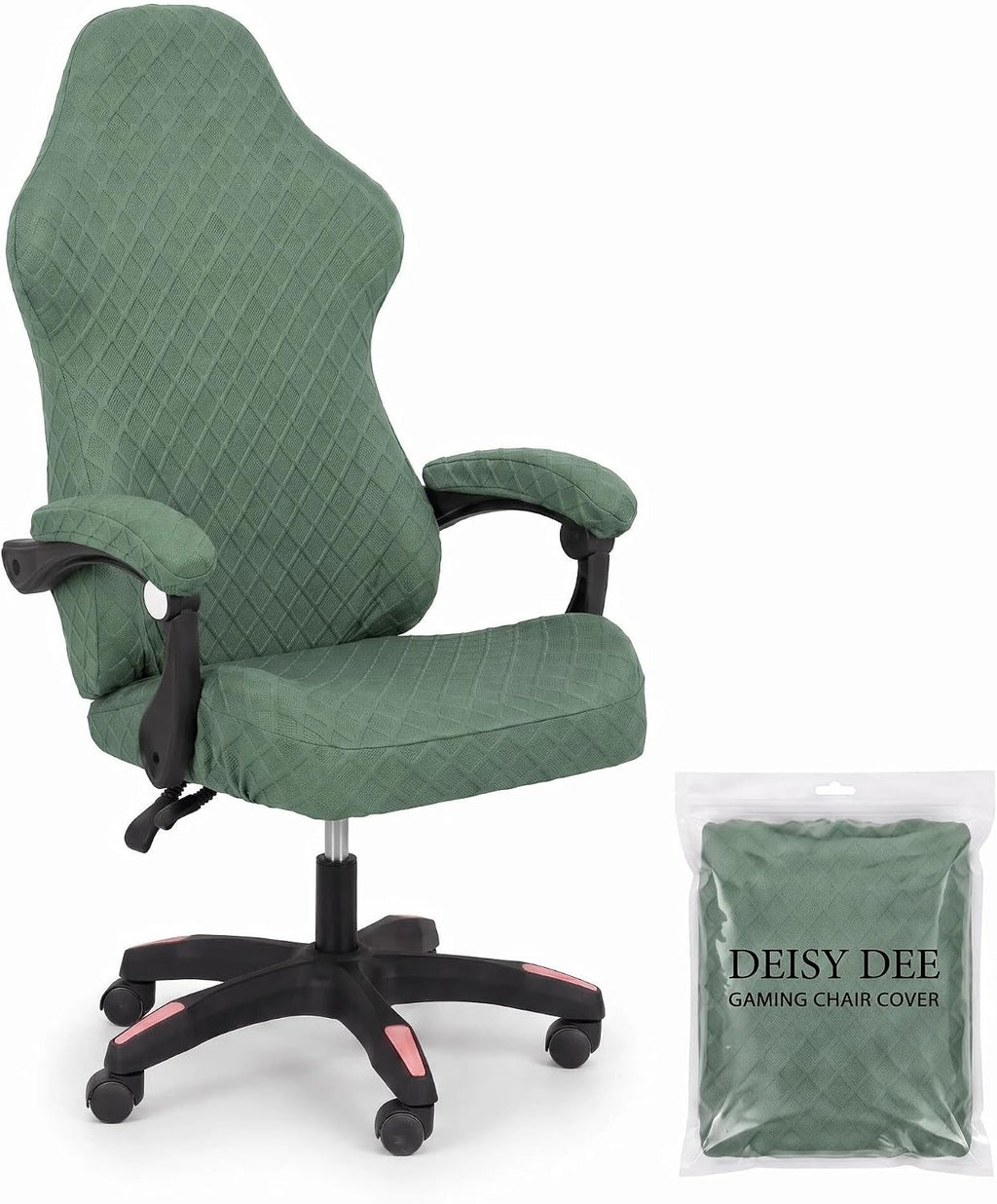 Gaming Chair Cover, 4-Piece Set Stretchy Jacquard Slipcover with Zipper & Straps for Reclining Racing Chair, Anti-Slip & Pet Scratch Resistant, Machine Washable, Sage Green by Deisy Dee