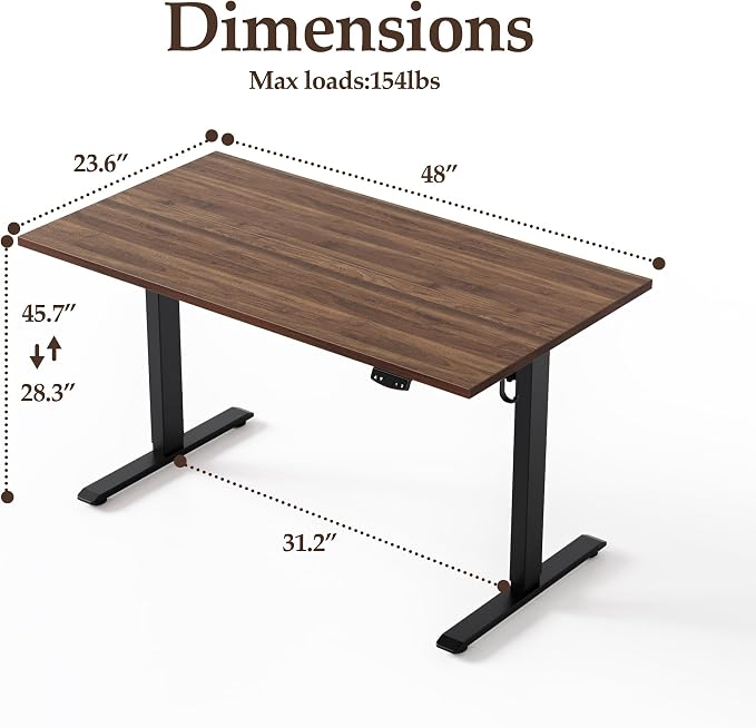 Klicelor 48 Inch Electric Standing Desk, Height Adjustable Office Desk, Sit Stand Up Computer Desk with Memory Preset, Two-Piece Desktop, Dark Walnut - Image 3
