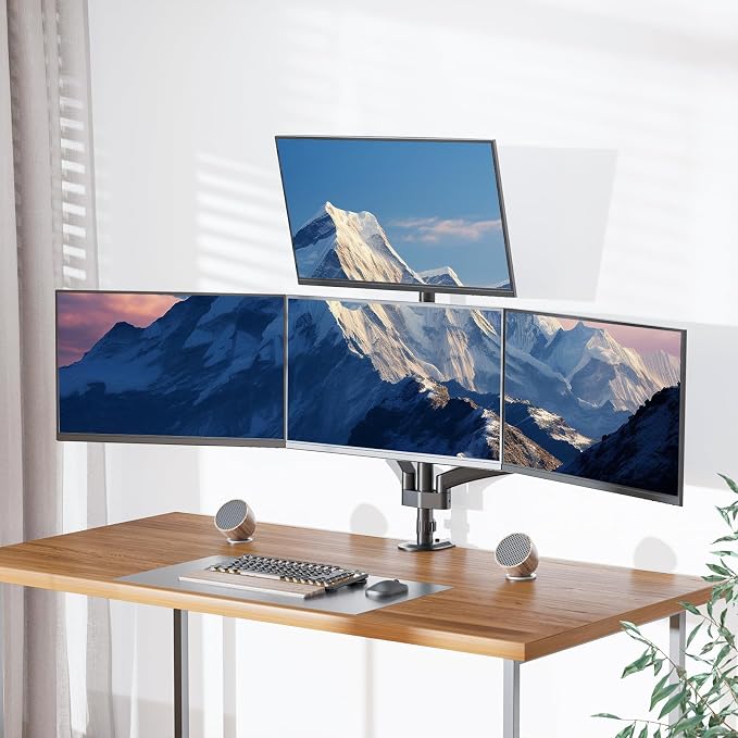 WALI Stacked 4 Monitor Mount for 13-27 inch Screens, 19.8 lbs per Arm | Tall Quad Monitor Stand for Desk, Full Motion with Tilt, Swivel, C-Clamp & Grommet Base, VESA 75/100mm (GSDM004S), Black - Image 7