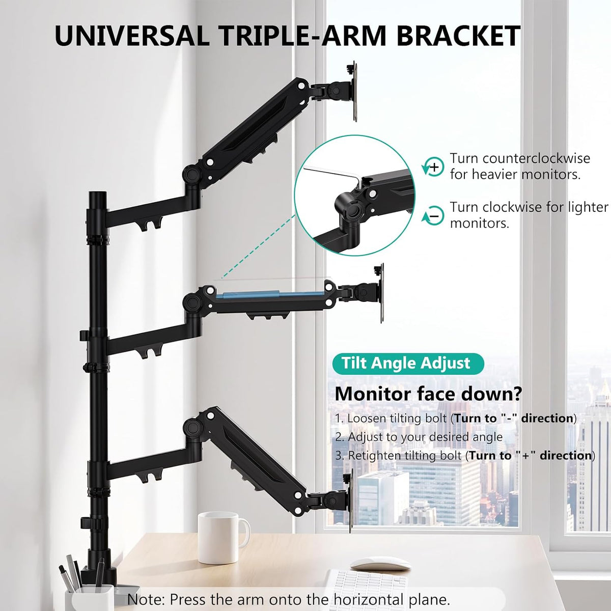 WALI Stacked Triple Monitor Mount for 13-42 inch Curved Screen, Max 26.4lbs - Image 7