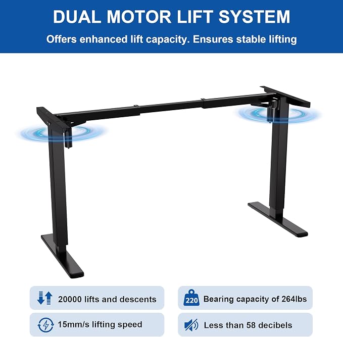 Electric Standing Desk Frame, Dual Motor Base, 39"-71" Fit | Electric standing desk frame with dual motors supports DIY desktops from 39"-71" for flexible sit-stand workstations. - Image 7