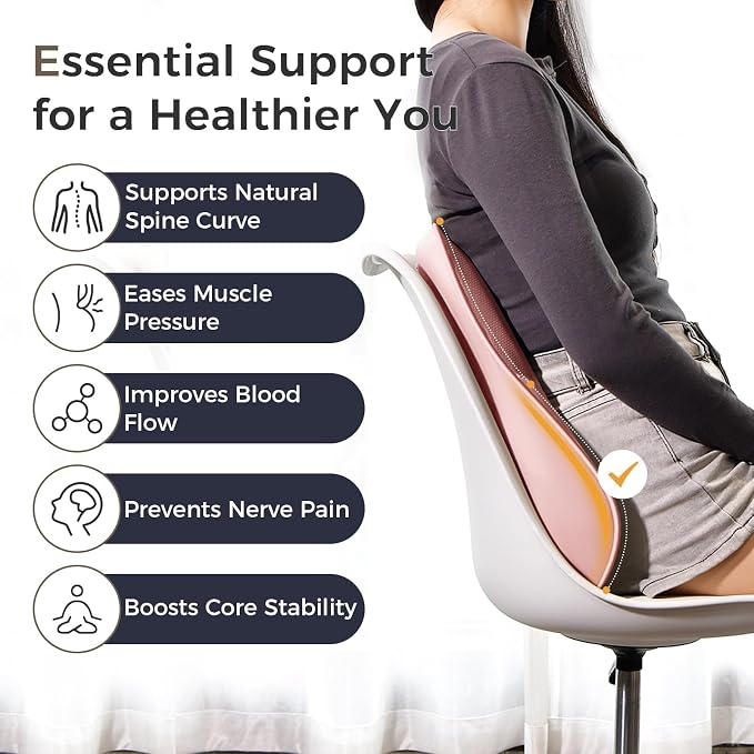 Coverado Lumbar Support Pillow for Car, Ergonomic Memory Foam Back Pillow for Office Chair, New Back Cushion for Pain Relief, PU Leather Car Lumbar Support for Driving Seat - Image 3