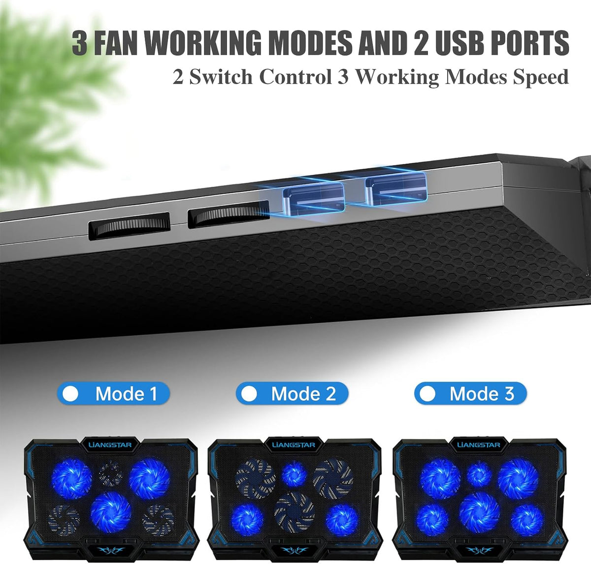 Laptop Cooling Pad, Laptop Cooler with 6 Quiet Led Fans for 15.6-17 Inch Laptop Cooling Fan Stand, Portable Ultra Slim USB Powered Gaming Laptop Cooling Pad, Switch Control Fan Speed Function - Image 5