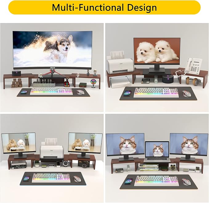 WESTREE Triple Monitor Stand Riser - Extra Long, Adjustable Length & Angle, 3 Shelf Desktop Storage for 1-3 Monitors - Image 8