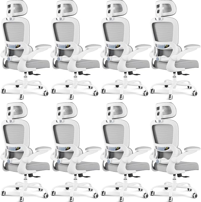 TRALT Office Chair Ergonomic Desk Chair - Gaming Chair with Lumbar Support (8, White) | 330 LBS Home Office Desk Chairs with Headrest, Reading Chair with Flip-up Armrests, Comfortable Computer Chairs (8, White) by TRALT