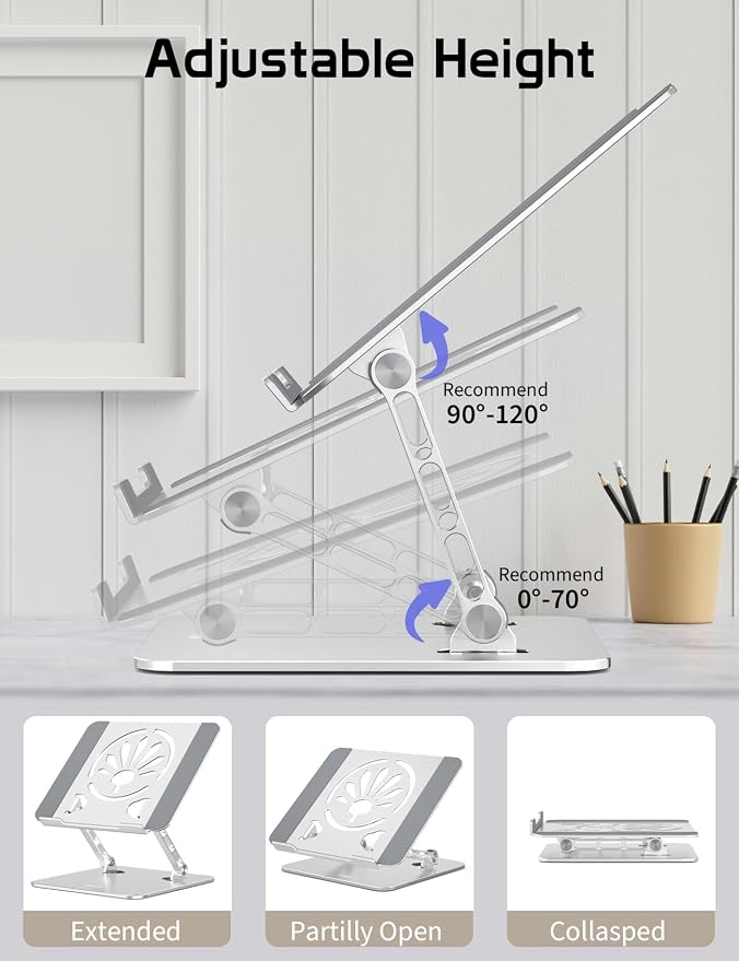 Adjustable Aluminum Laptop Stand for Desk,Ergonomic Riser, Silver | Open Ventilated Design, Fits MacBook Pro/Air & 10"-16" Laptops, Stable Support for Office, Home & Travel - Image 5