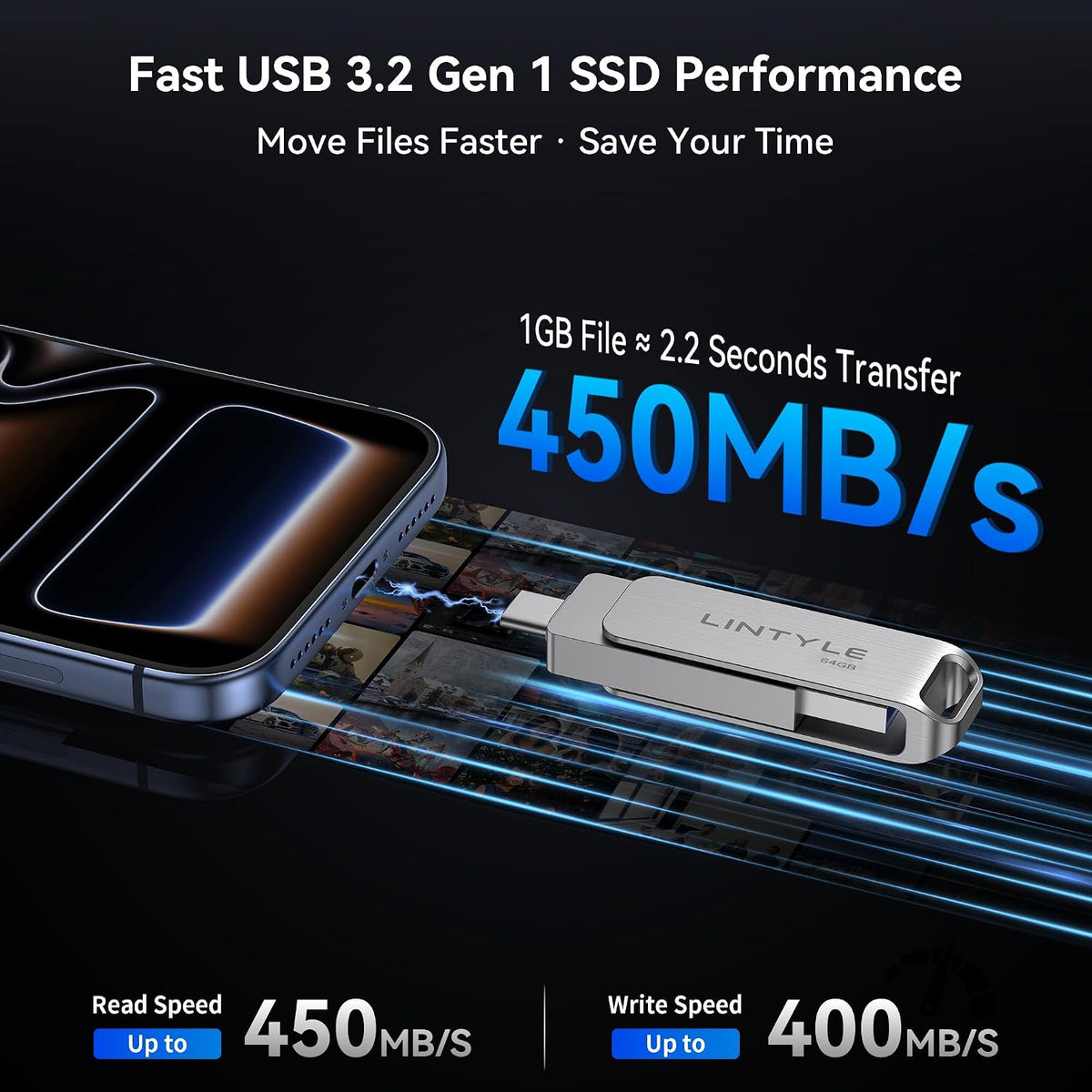 External SSD up to 450MB/s USB Flash Drive, USB 3.2 Gen1(64GB) - Image 2