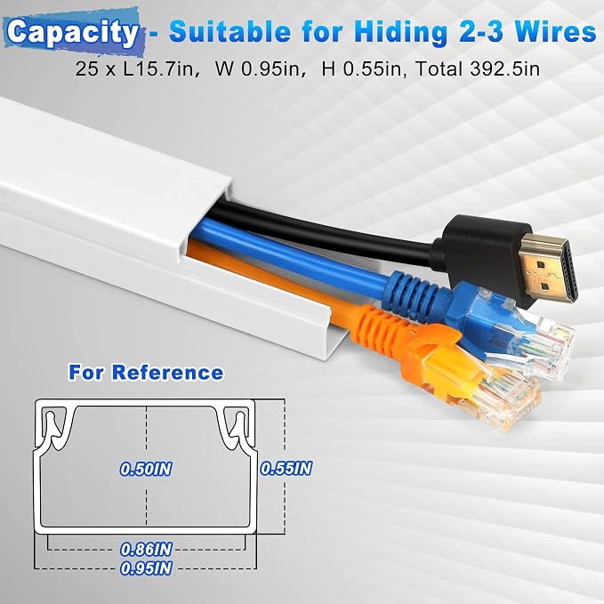 Cable Covers for Cords on Wall-392.5in Wire Hider for TV on Wall, White Cable Concealer, 25 x L15.7in W0.95H 0.55in - Image 2