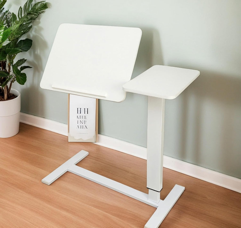Overbed Table with Wheels Adjustable Height, Tiltable Hospital Bedside Table, Bedside Laptop Tables, Movable and Standable, Portable Mobile Workstation for Bedroom Hospital (White) - Image 2