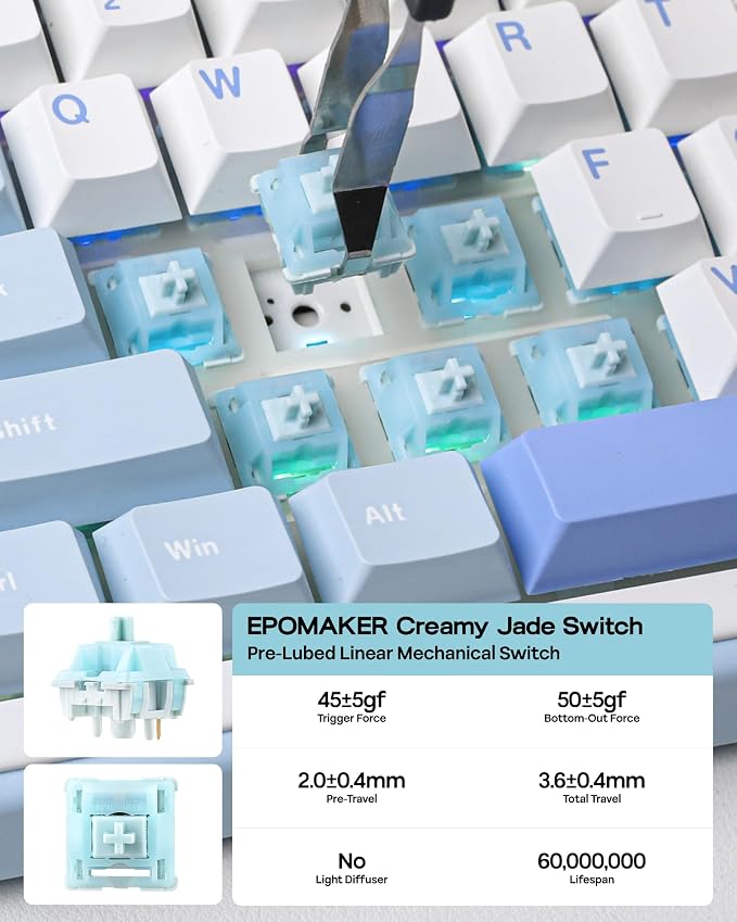 EPOMAKER TH99 Tri-Mode Wireless Mechanical Keyboard with 8000mAh Battery | Hot Swappable Custom RGB Gaming Keyboard with Numpad, Creamy Gasket Keyboard for PC/Mac/Office (Blue&White, Creamy Jade) - Image 6
