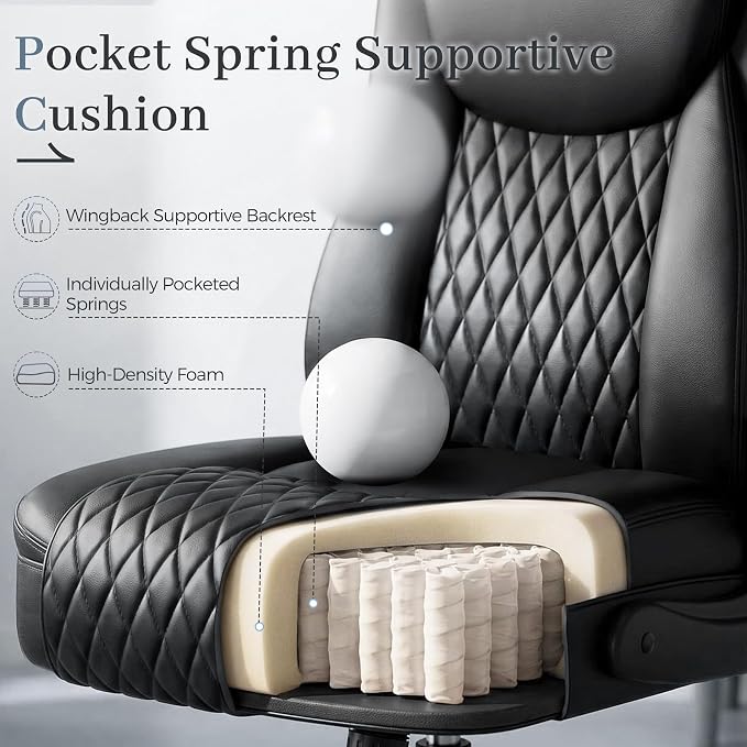 GTPOFFICE Executive Office Chair with Comfortable Lumbar Support, Ergonomic Gaming Chair with Flip-up Armrests & Zoned Pressure-Relief Cushion, Comfy PU Leather Desk Chair, Light Black - Image 5