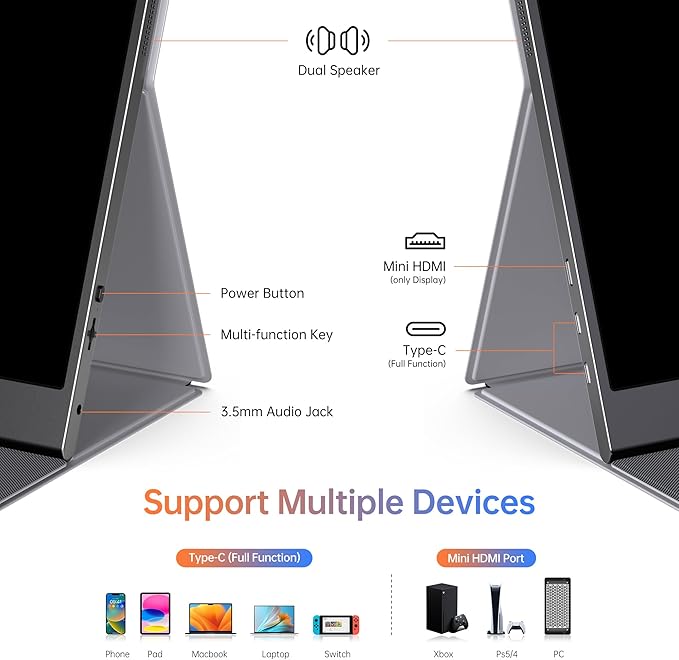 ForHelp 15.6inch Portable Monitor,1080P USB-C HDMI Second External Monitor for Laptop,PC,Mac Phone,PS,Xbox,Swich,IPS Ultra-Thin Zero Frame Gaming Display/Premium Smart Cover | 15.6" FHD IPS ultra-slim zero-frame, USB-C/HDMI, smart cover, for PC/Mac/Pho... - Image 5