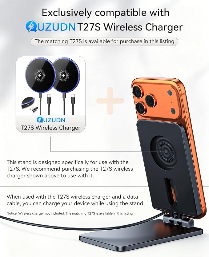 Wireless Charger Stand Matching Only for with T27S Wireless Charger | Full Functional Combo Partner Kit, Precise Molded Replacement Accessory for Daily Home Office Travel Use - Image 3