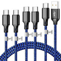 USB A to USB C Cable, 5 Pack Type C Fast Charger Cord (BlackBlue) | 3/3/6/6/10ft Nylon Braided Data Transfer Wire for iPhone 17/16/15 Plus/Pro Max iPad Air Ps5 Controller Samsung Galaxy by CUGUNU