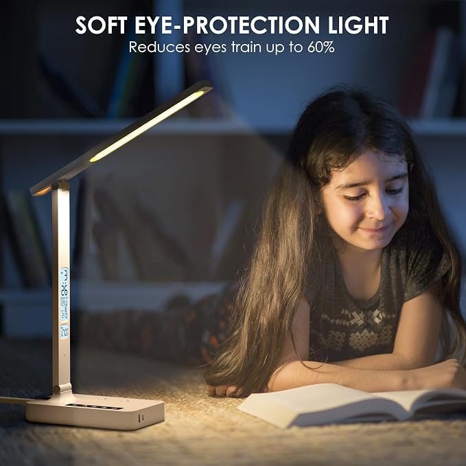 Infiway Desk Lamp with USB Charging Port: LED Desk Lamps for Home Office - 1 Type-C, 1 USB-A Charging Port, 2 AC Power Outlets - Touch Control Dimmable 5 Color 5 Brightness - Image 9