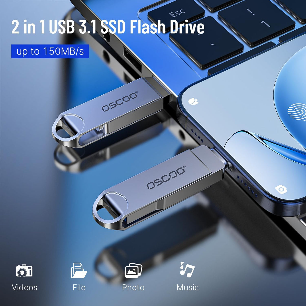 64GB Dual Flash Drive, USB-A + Type-C Thumb Drive - Image 2