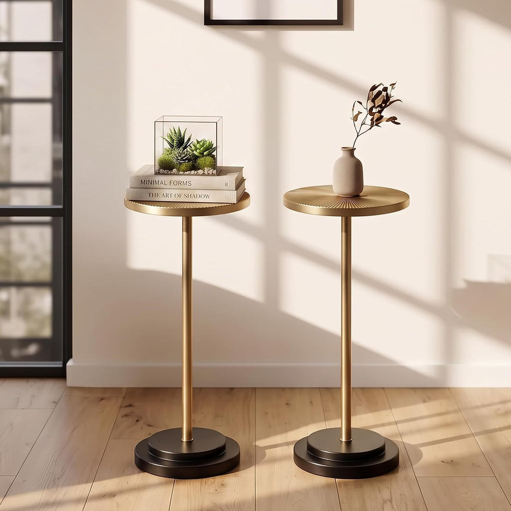 COVLON Drink Table Set of 2, Small Round Pedestal Side Table with Carved Top for Living Room, Bedroom, Small Space, Corners and Office, Gold and Black by COVLON