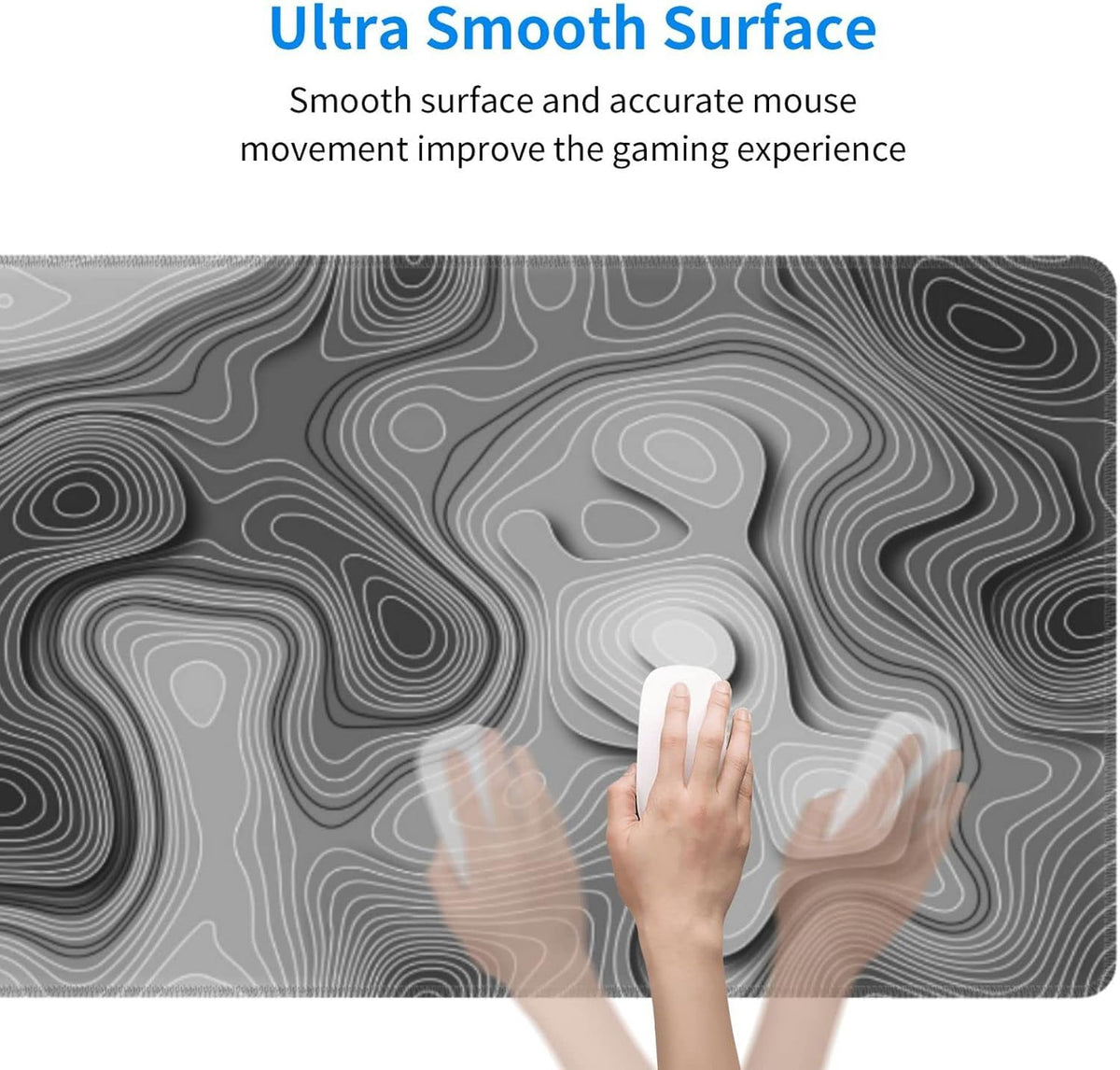 3D Topographic Map Mouse Pad Grey White Gaming Mouse Pad XL Desk Mat Large Desk Pad Non-Slip Rubber Base Keyboard Mouse Mat with Stitched Edges for Home Office Work - Image 3