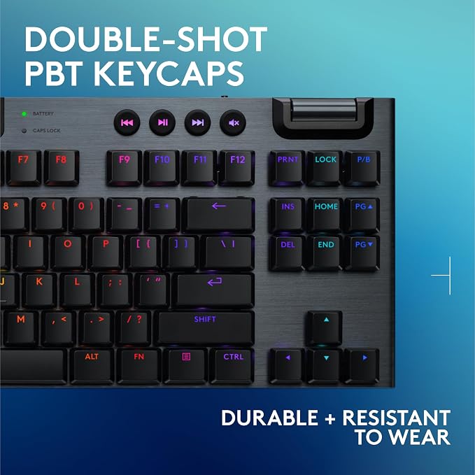 Logitech G915 X Lightspeed TKL Wireless Gaming Keyboard (Clicky) - Black | Low Profile, Mechanical Switches, Double-Shot PBT Keycaps, RGB lighting, Aluminum finish, PC/Mac Compatible - Image 7