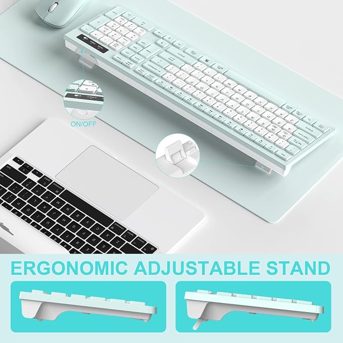 Wireless Keyboard and Mouse Combo Silent for Office and Home(Mint Green-B) | 2.4G Full Size Silent Cordless Keyboard with Tilt Legs,3-Level DPI Quiet Mouse,for Windows/Mac OS/Desktop/Laptop/PC - Image 4