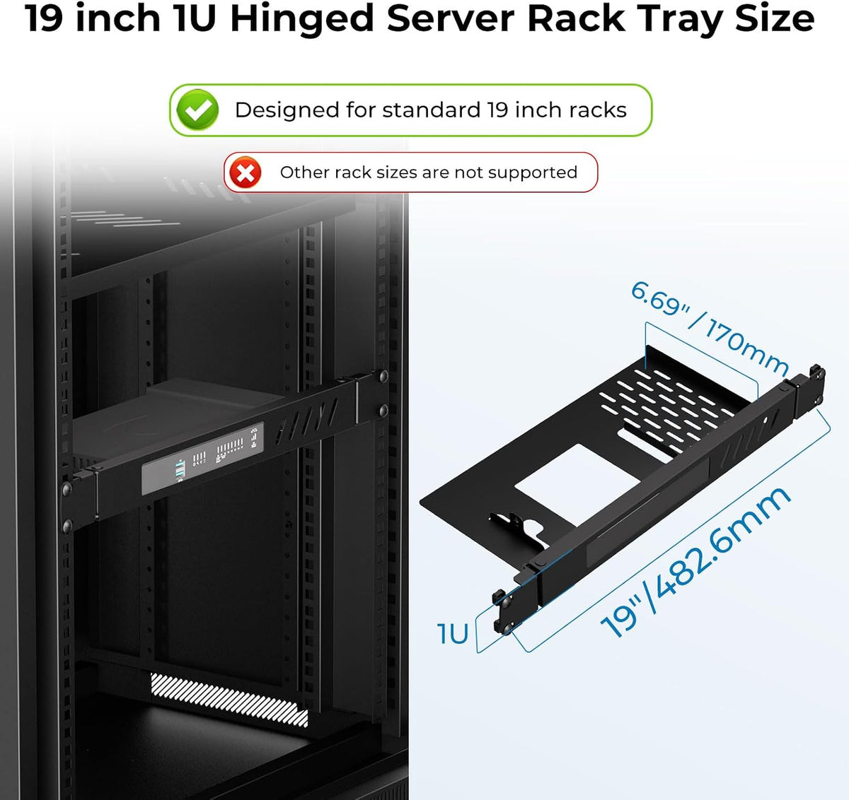 Mini Rack Mount for SonicWall Firewall, 19in 1U Hinged Server Rack Shelf - Image 6