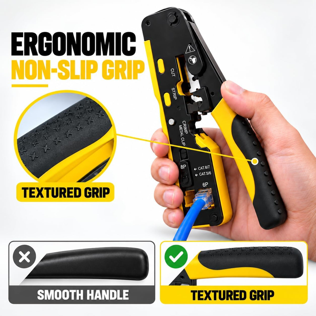 RJ45 Crimping Tool Pass Through Ethernet Crimper for Cat7 Cat6 Cat5e 8P 6P - Image 4